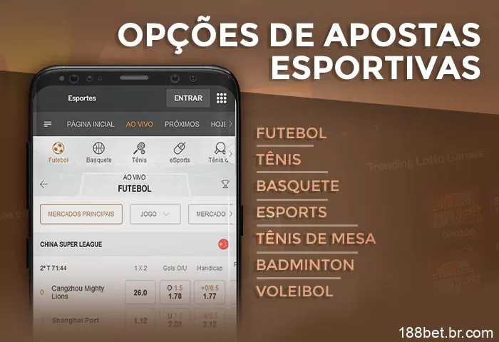 Apostas em eventos esportivos no aplicativo móvel da 188Bet